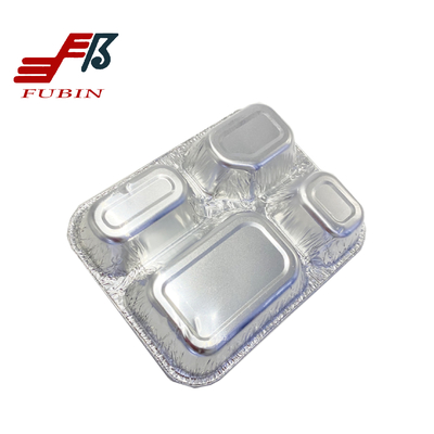 Disposable 650ml 4 Compartment Aluminum Foil Container Lunch Box