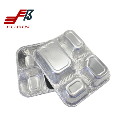 Disposable 650ml 4 Compartment Aluminum Foil Container Lunch Box