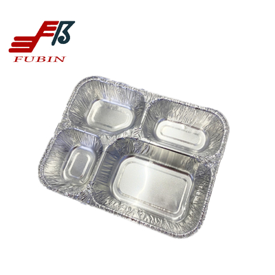 Disposable 650ml 4 Compartment Aluminum Foil Container Lunch Box
